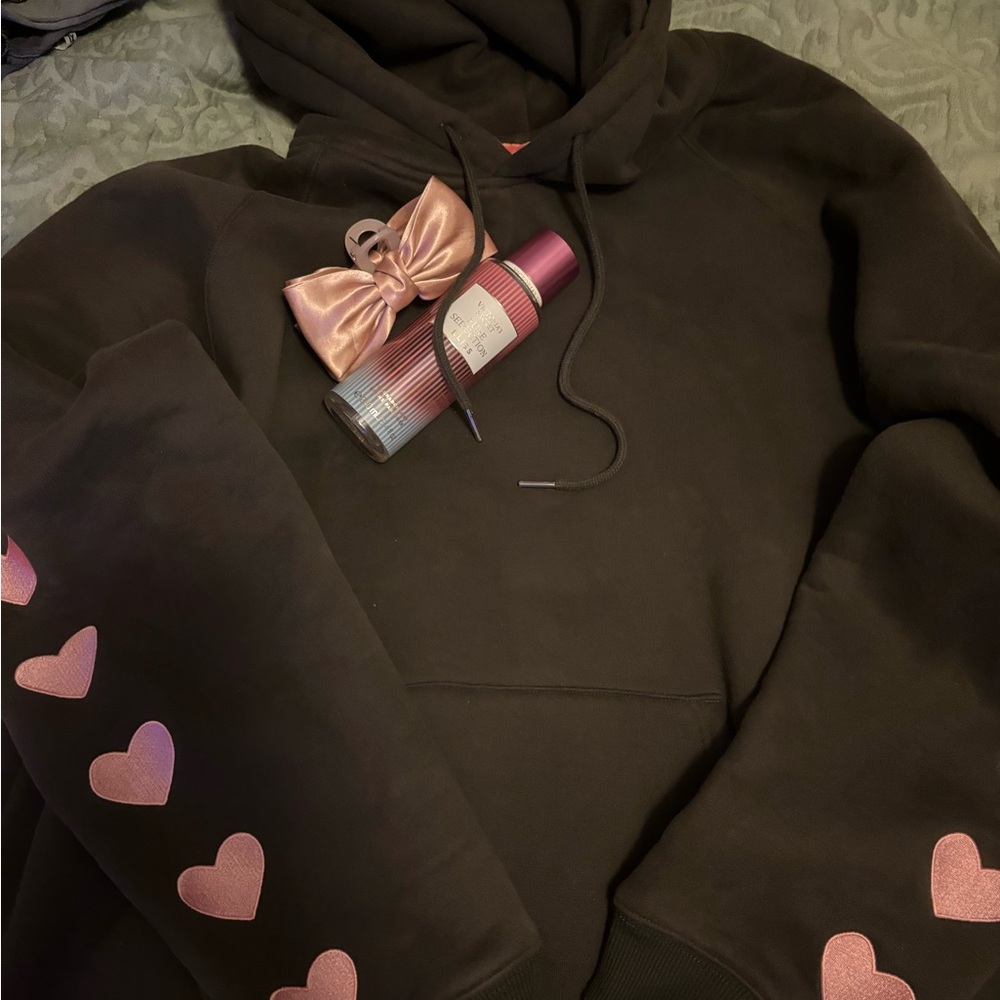 DANDY WORLDWIDE HOODIE ! Women's Black Hoodie with Pink Heart Accents